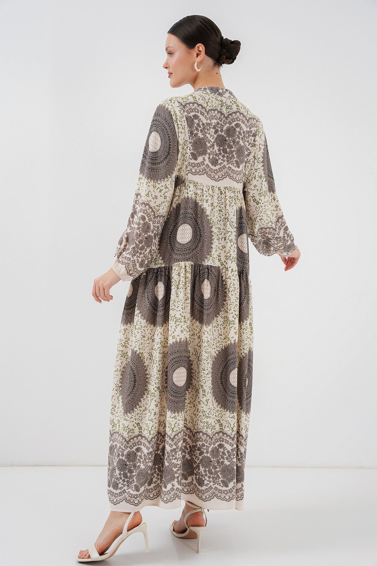 Bigdart-2423 Authentic Patterned Hijab Dress - F.Brown 5