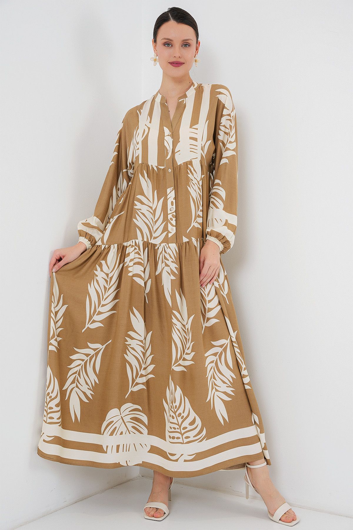 Bigdart-2423 Authentic Patterned Hijab Dress - F.Mink 3