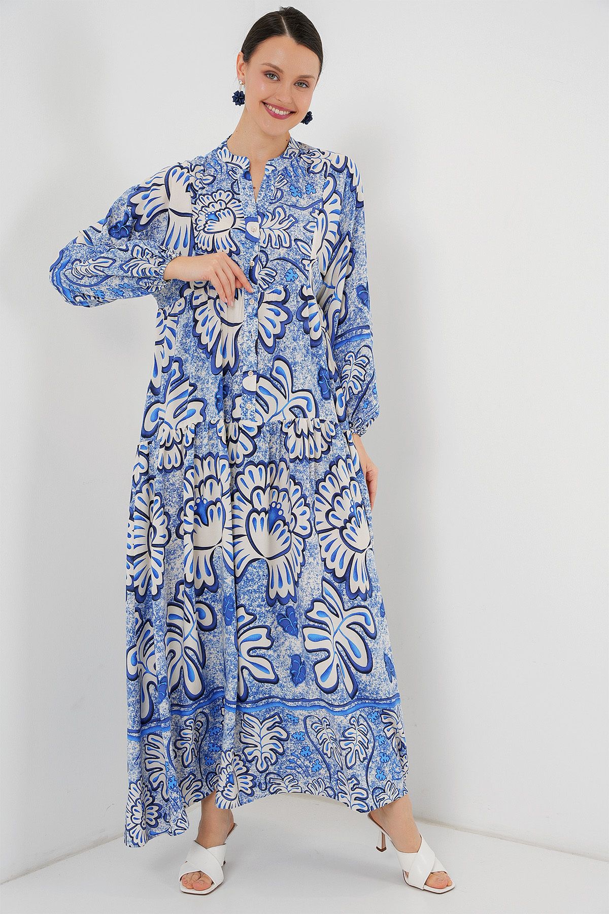 Bigdart-2423 Rochie Hijab cu model autentic - Albastru închis 3