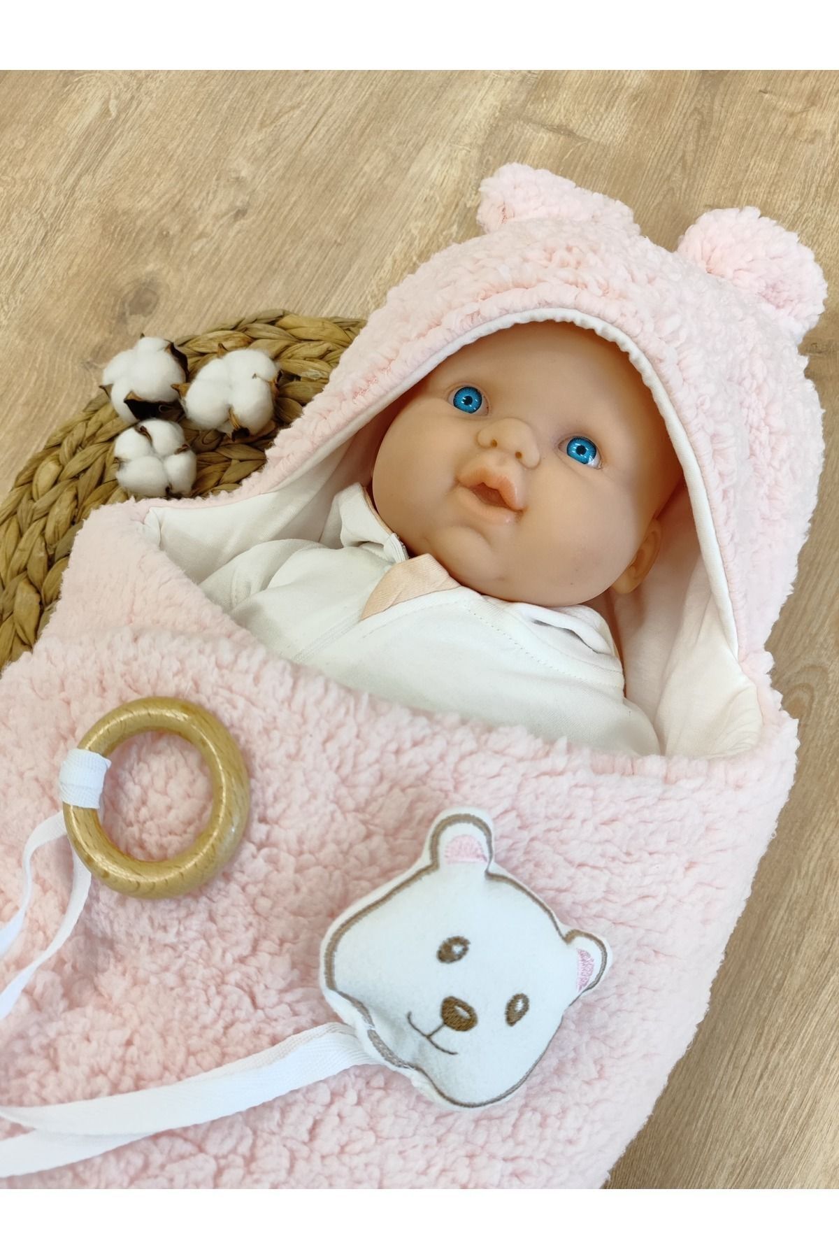 Tomuycuk Peluş Bebek Dış Kundağı Oyuncaklı Uyku Tulumu Hastane Çıkışı Hediyelik Sarma Battaniye fotoğrafı 6 (önizleme)