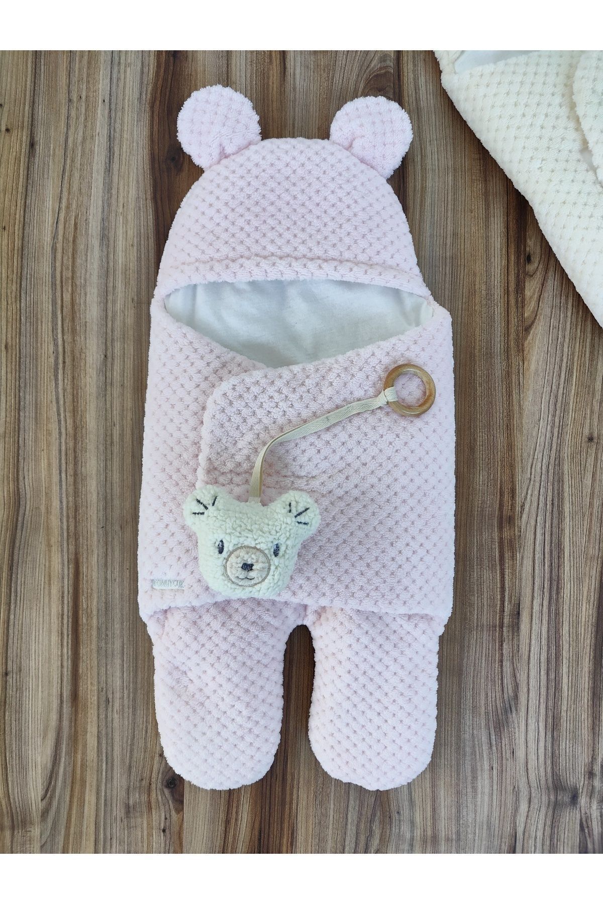 Tomuycuk %100 Pamuklu Ekstra Yumuşak Kışlık Bebek Battaniyesi Kundağı Oyuncaklı Ayıcık Kulaklı Uyku Tulumu fotoğrafı 3 (önizleme)