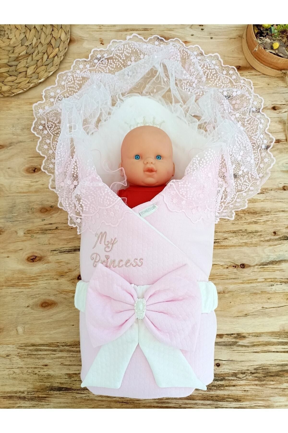 Tomuycuk Kız Bebek Kundağı & Battaniyesi - Pembe & Dantelli Hastane Çıkışı & Mevlütlük - %100 Pamuklu fotoğrafı 3 (önizleme)