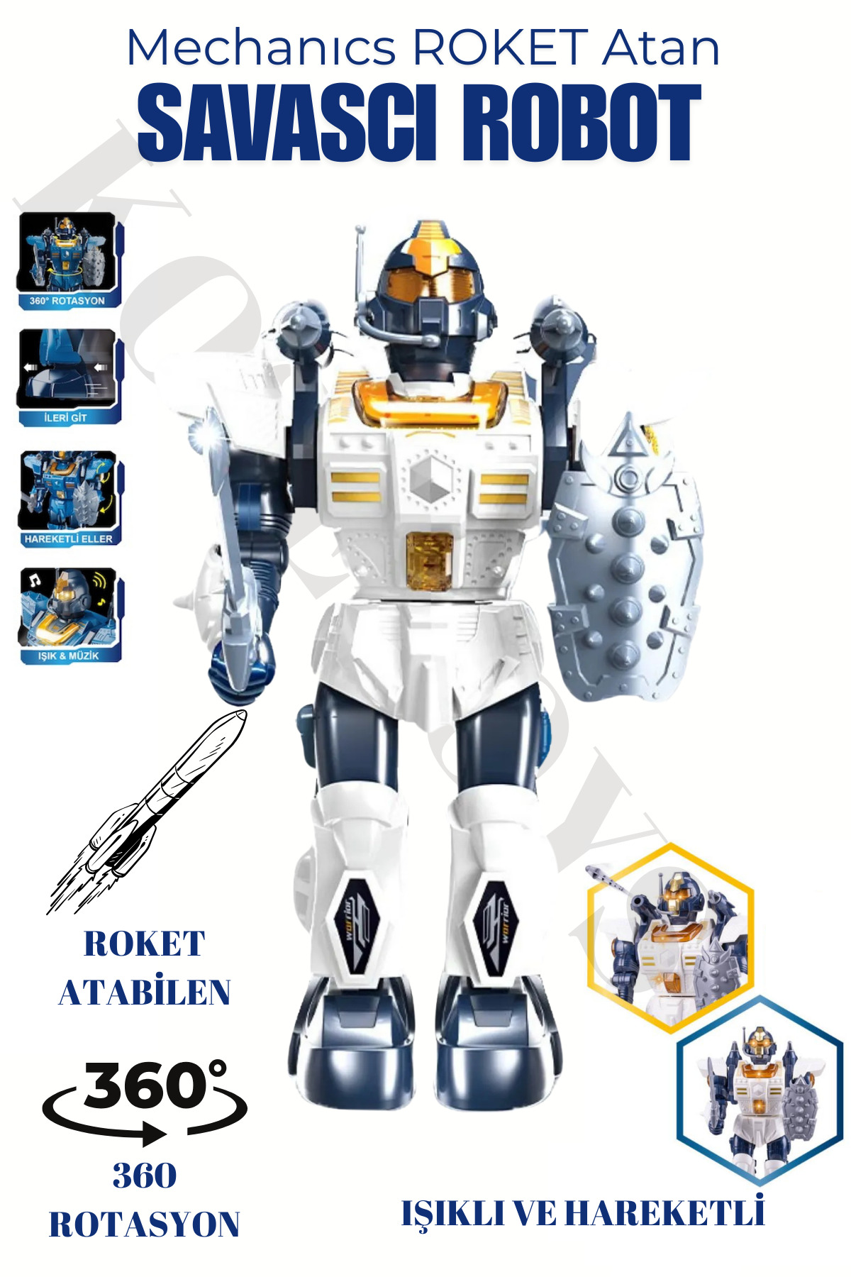 kosetoys Roket Atan Savaşçı Robot Mekanik Pilli Işıklı Hareketli