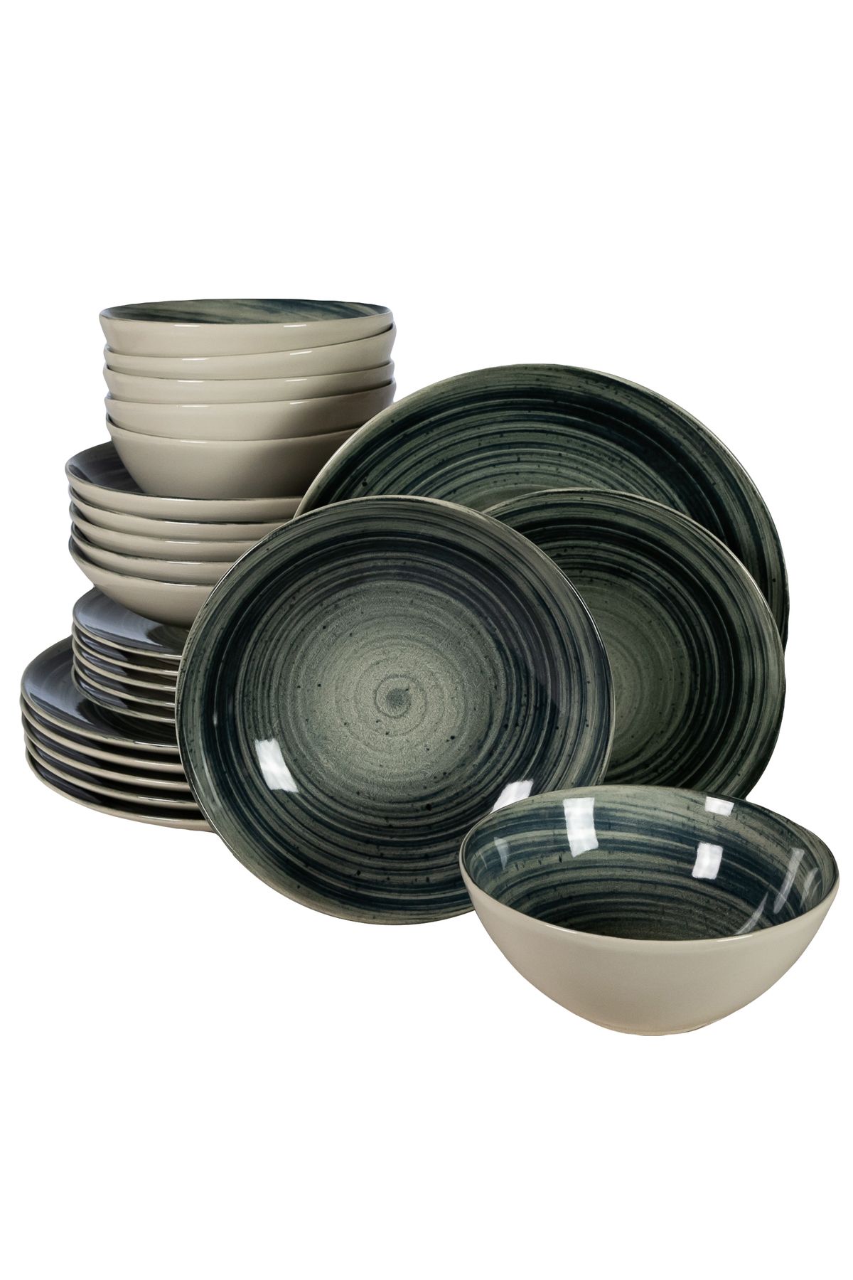 Cesiro Set Farfurii 24 Piese, Pentru 6 Persoane, Whirlwind, Cesiro, Alb Ivoire Cu Negru - One Size