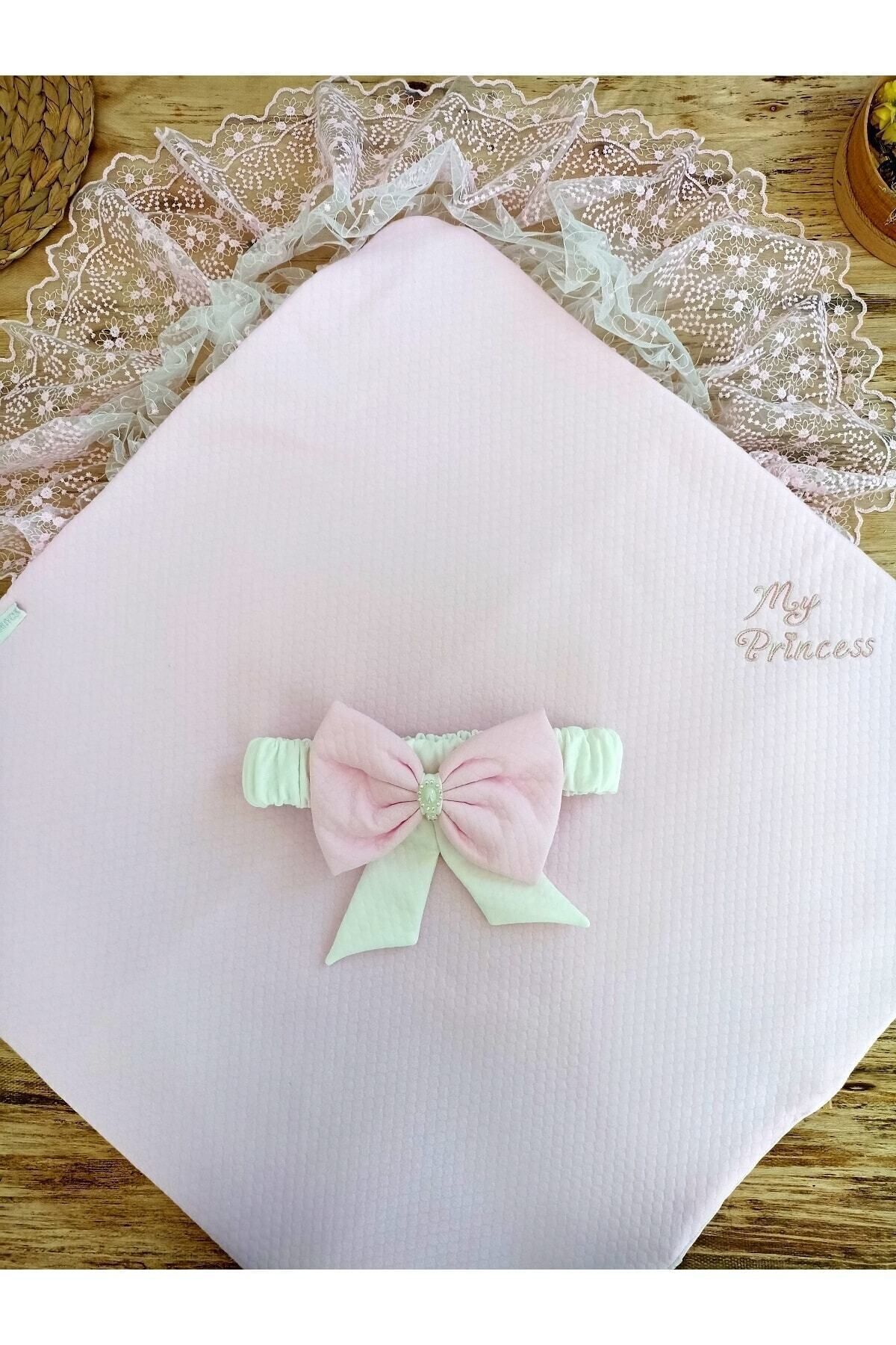 Tomuycuk Kız Bebek Kundağı & Battaniyesi - Pembe & Dantelli Hastane Çıkışı & Mevlütlük - %100 Pamuklu fotoğrafı 4 (önizleme)