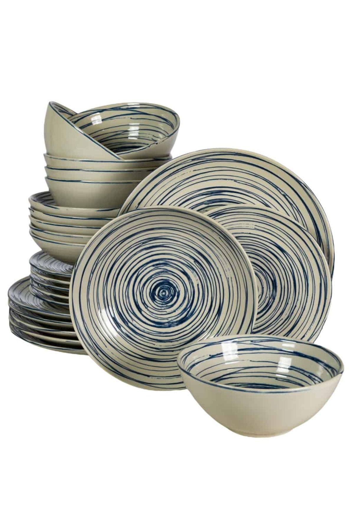 Cesiro Set Farfurii 24 Piese, Pentru 6 Persoane, Maritim, Cesiro, Alb Ivoire Cu Albastru - One Size