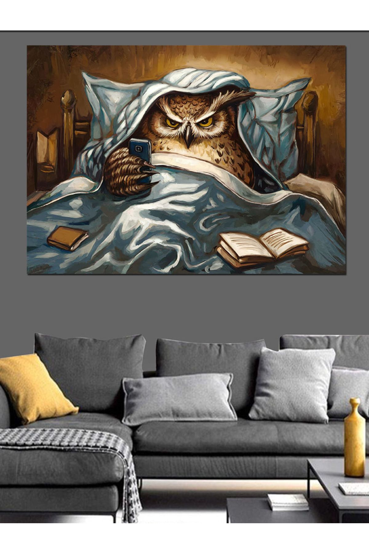 Tablomega-Canvas Decorativ Bufniță Dormită în Pat - Lemn MDF 3