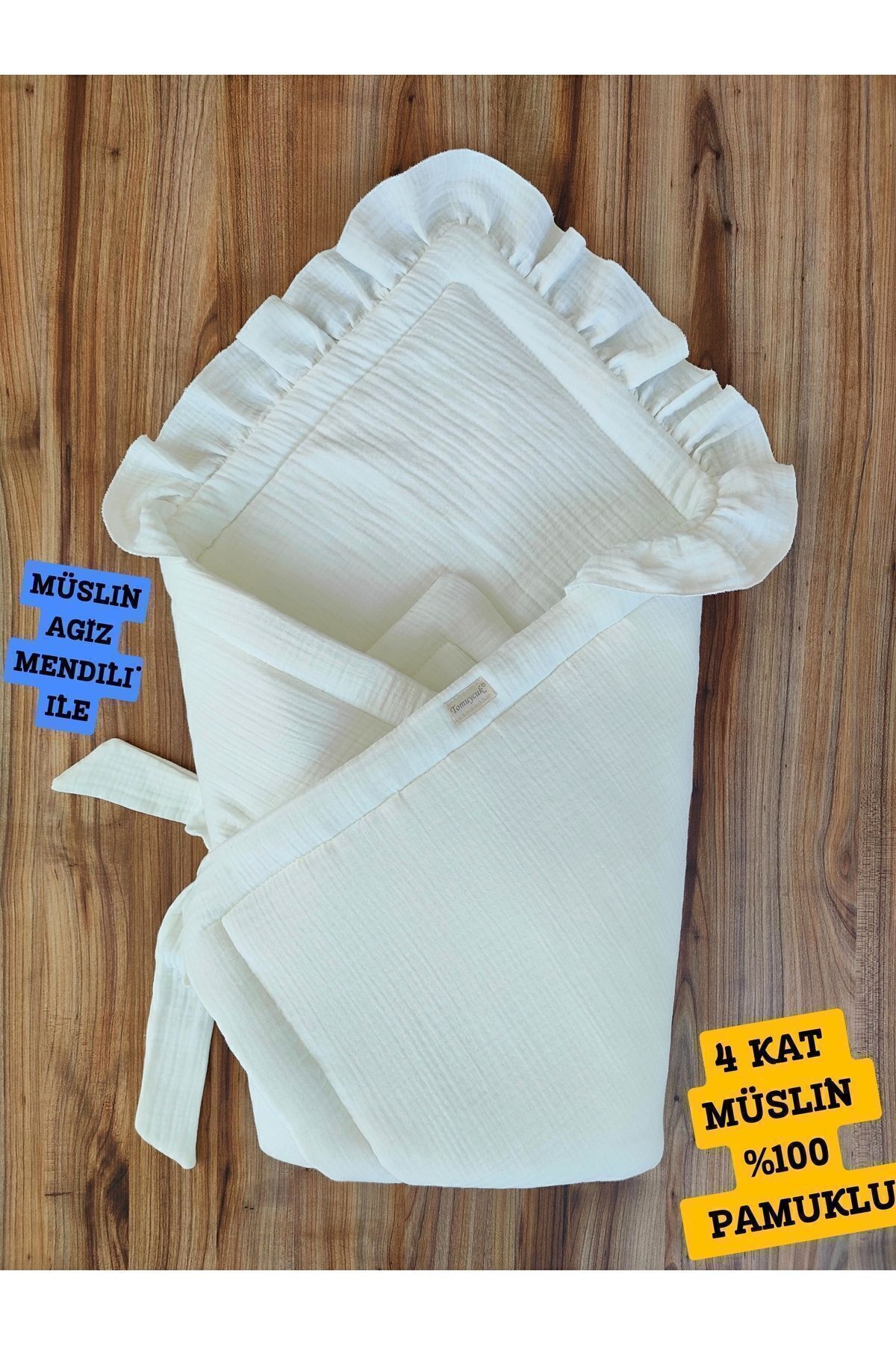 Tomuycuk 4 Kat Müslin Bebek Battaniyesi %100 Pamuklu Doğal Organik Uyku Kundağı Hastane Çıkışı Yenidoğan fotoğrafı 2 (önizleme)