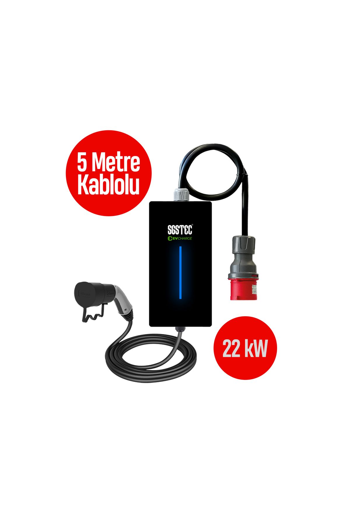 SGSTEC Home 22kw 5metre Kablolu Taşınabilir Elektrikli Araç Şarj Cihazı