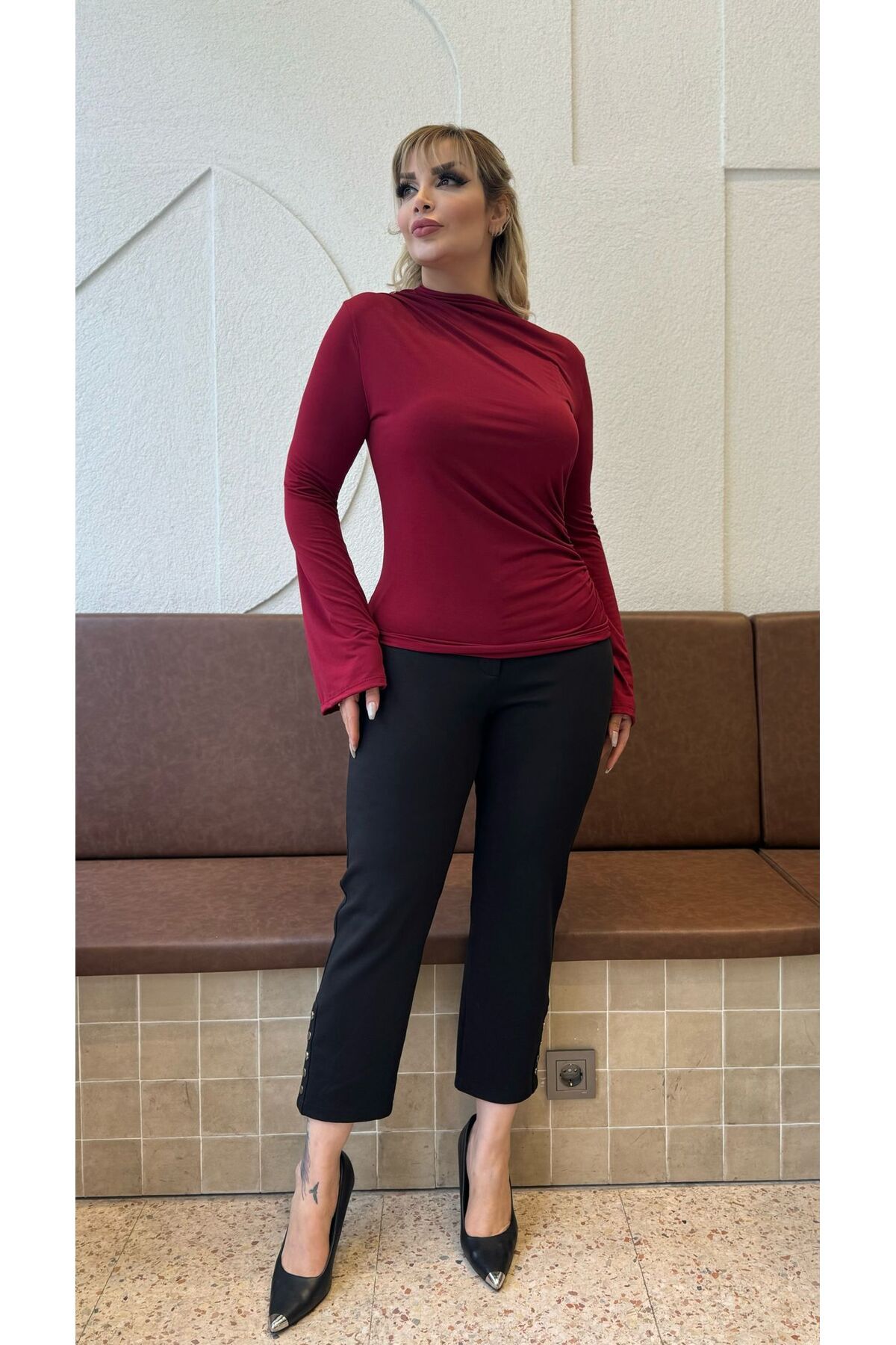 Butik Nilyam-Bluză elastică Sandy cu mânecă spaniolă, cu drapaj, mărime mare 8