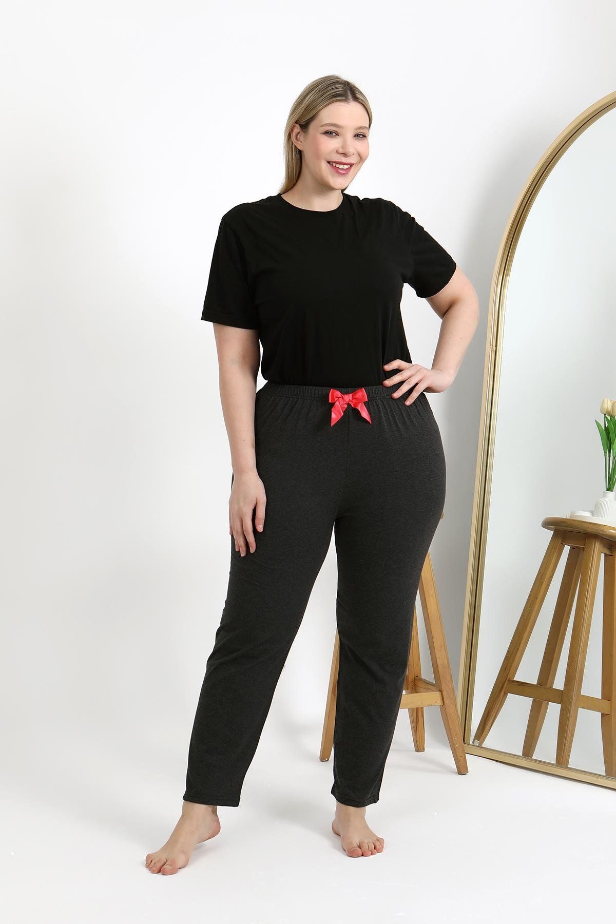 Akbeniz-بيجامة نسائية قطنية مقاس كبير - 27559 أنثراسيت 3