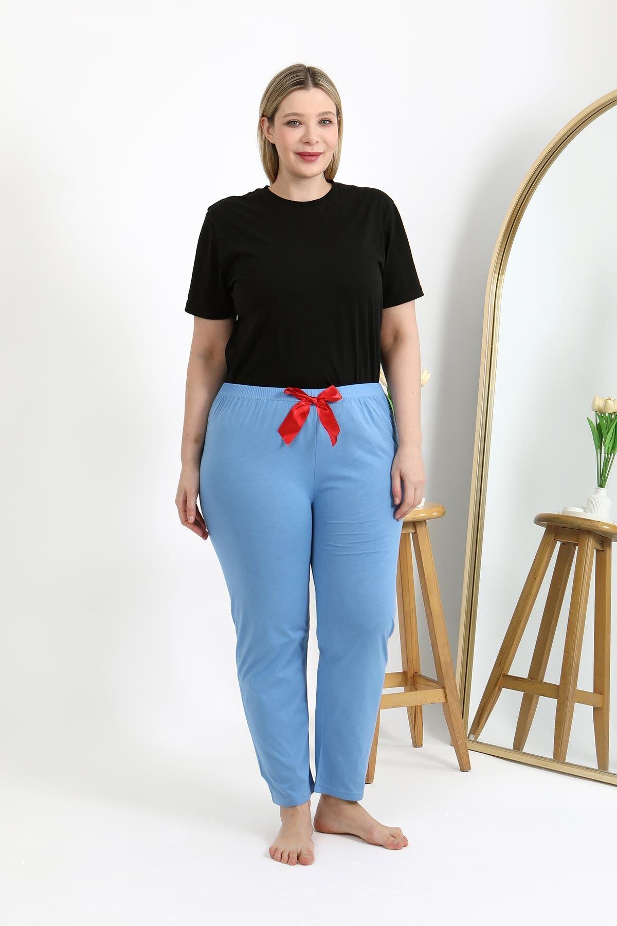 Akbeniz-Women's Cotton Plus Size Bottom Pajamas 27559 Blue 4