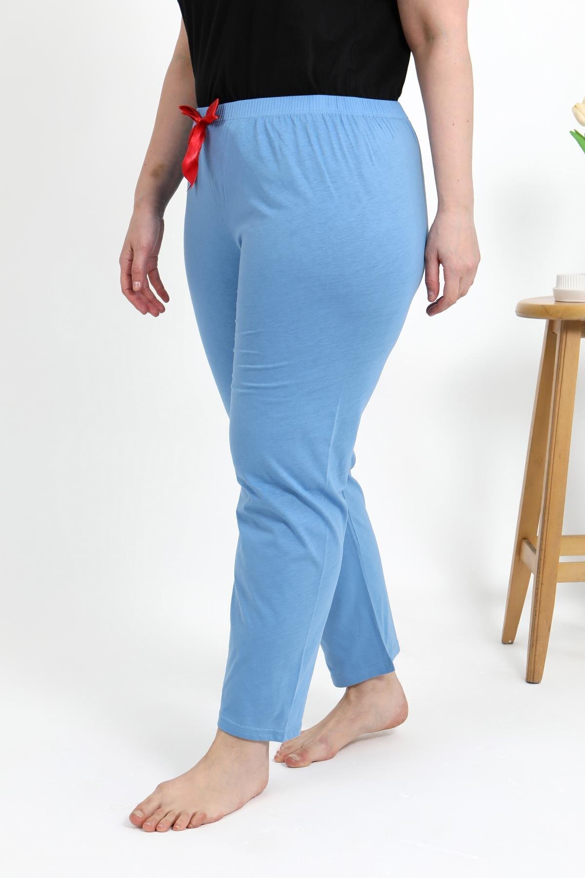 Akbeniz-Women's Cotton Plus Size Bottom Pajamas 27559 Blue 3