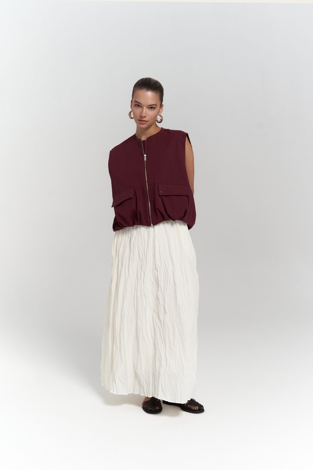 BOHEMAİ  Jayla Kırışık Detay Uzun Ekru Etek - Görsel 5