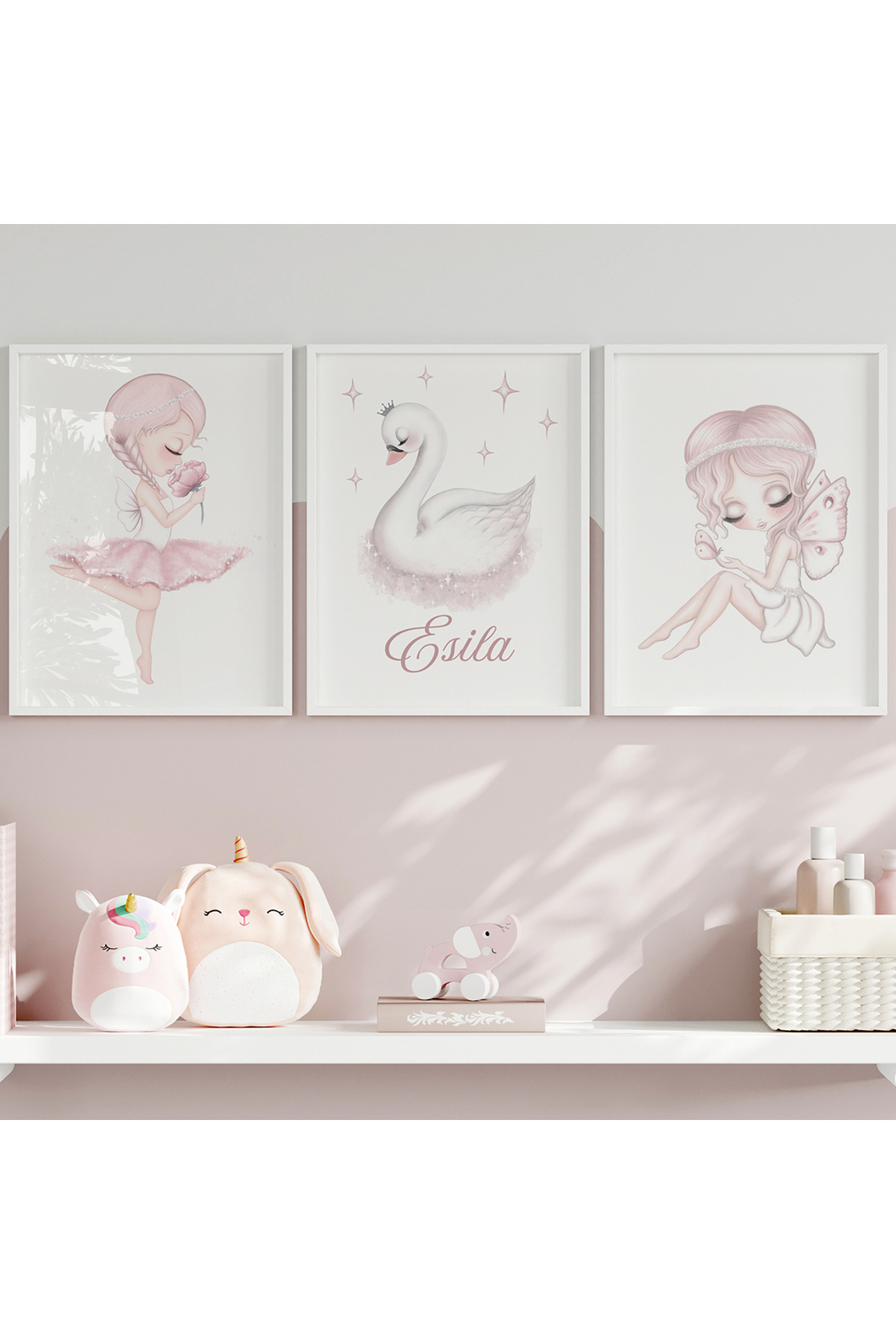 Swan Princess 3-Piece Name Table Set, Baby and Children's Room Table, Children's Table