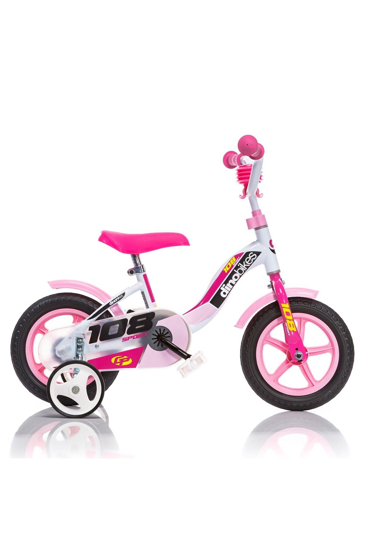 Dino Bikes Bicicleta Pentru Copii Model 108 Sport Db-108l-0509 Dino Bikes, 10 Inch, Culoare Alb Cu Roz - One Size
