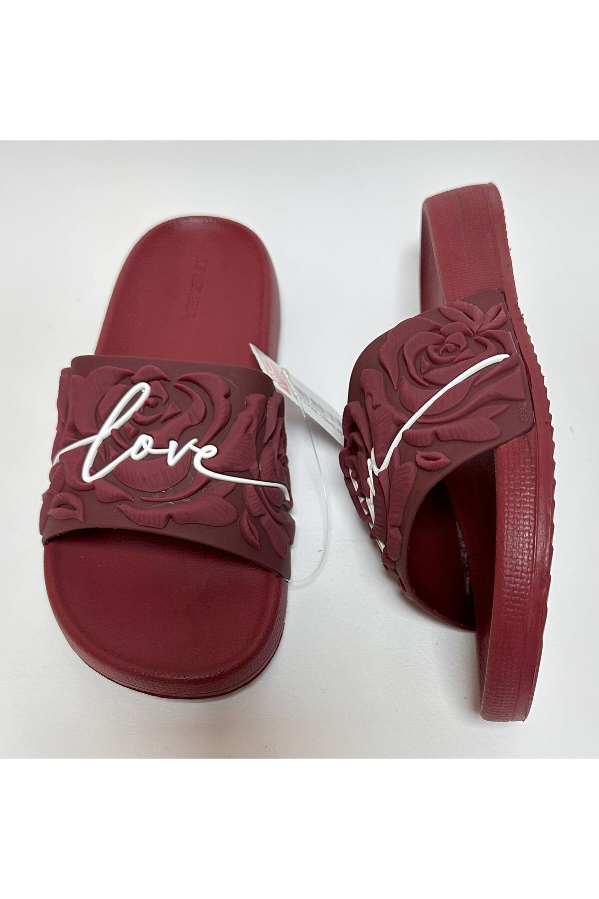 GEZER-Non-Slip Eva Self-Raised Rose Patterned Bordo Daily Women's Home Street and Wet Floor Slippers 6