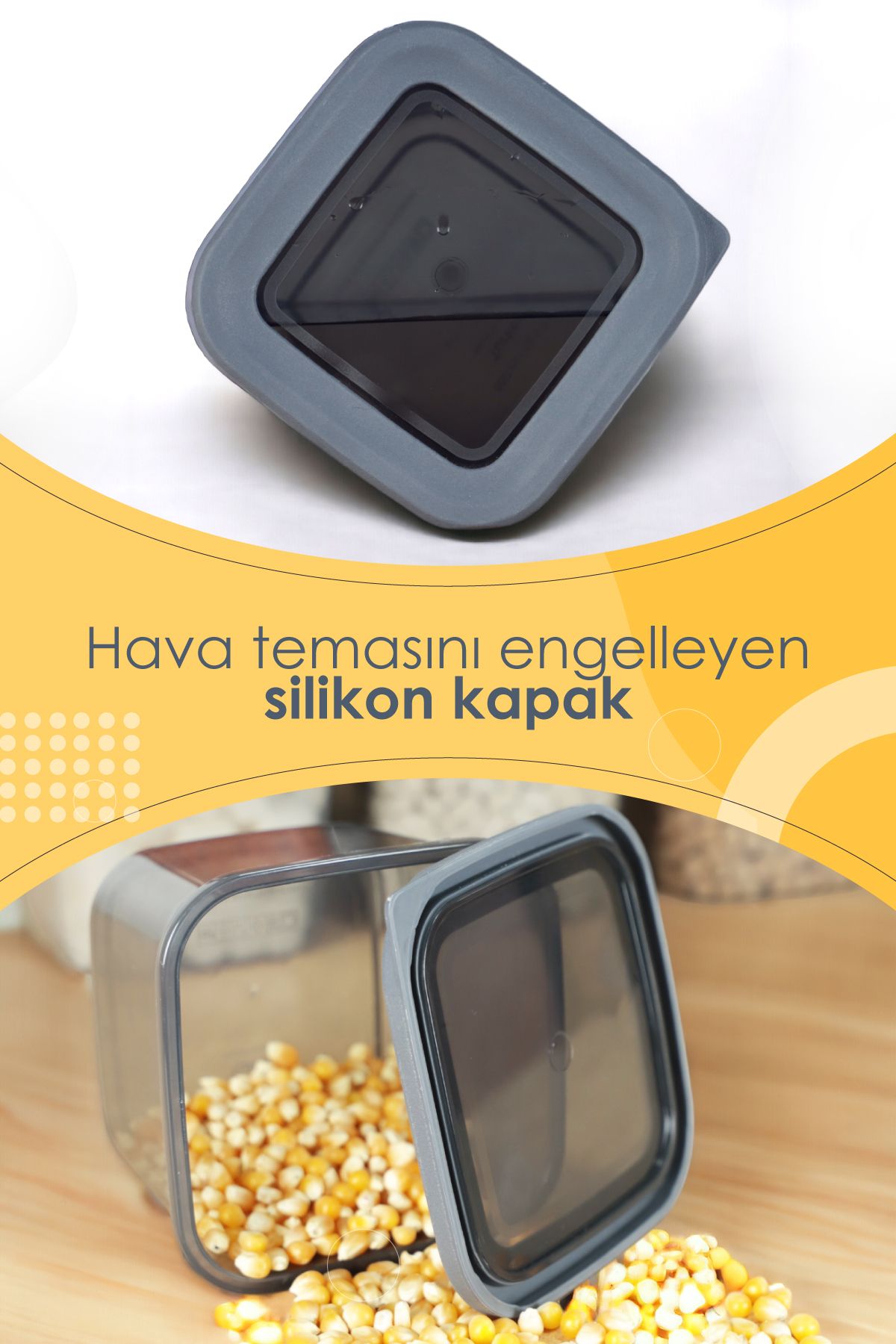 İronika-12 Pieces 1300 ml Food Pulses Storage Set - Square Box with Lid 2