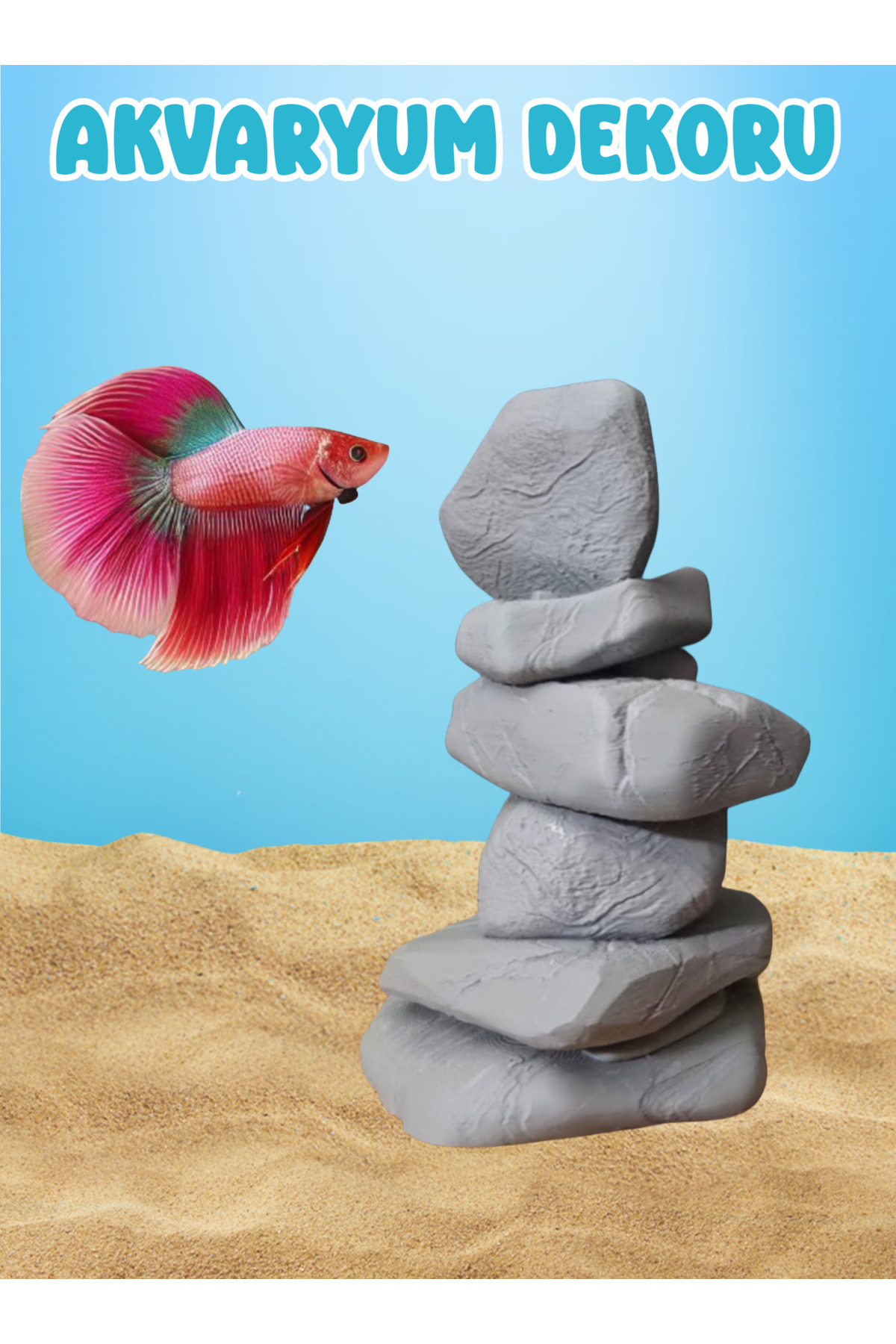 MDİZMİR Beta Halfmon için Üst Üste Kaya Akvaryum Dekoru ✓ Küçük Akvaryum ve Büyük Akvaryum Uygun