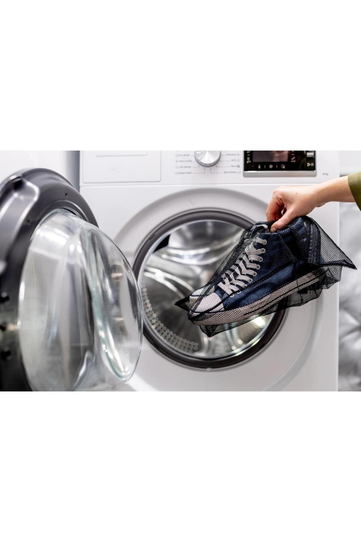 Hayveys home-Black Zippered Compartment Shoe Washing Net Bag 3
