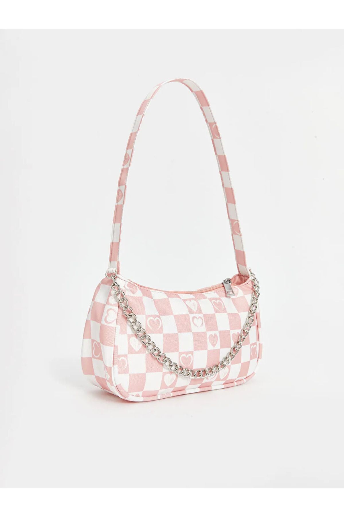 LC Waikiki-Lcw Accessories Pink Plaid Patterned Girl's Baguette Bag 1