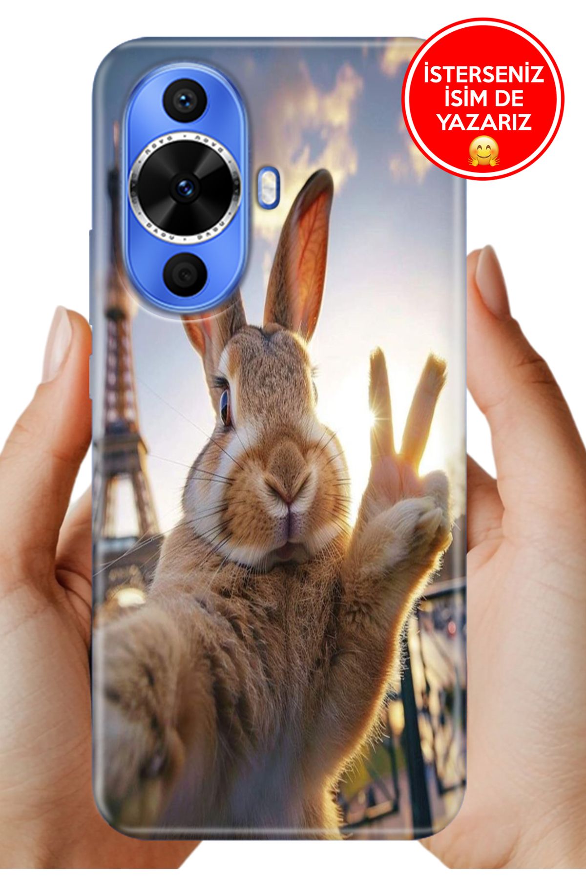 Cekuonline Huawei Nova 12S Kılıf Desenli Baskılı Kamera Korumalı ZRR Silikon Paris'te Tavşan
