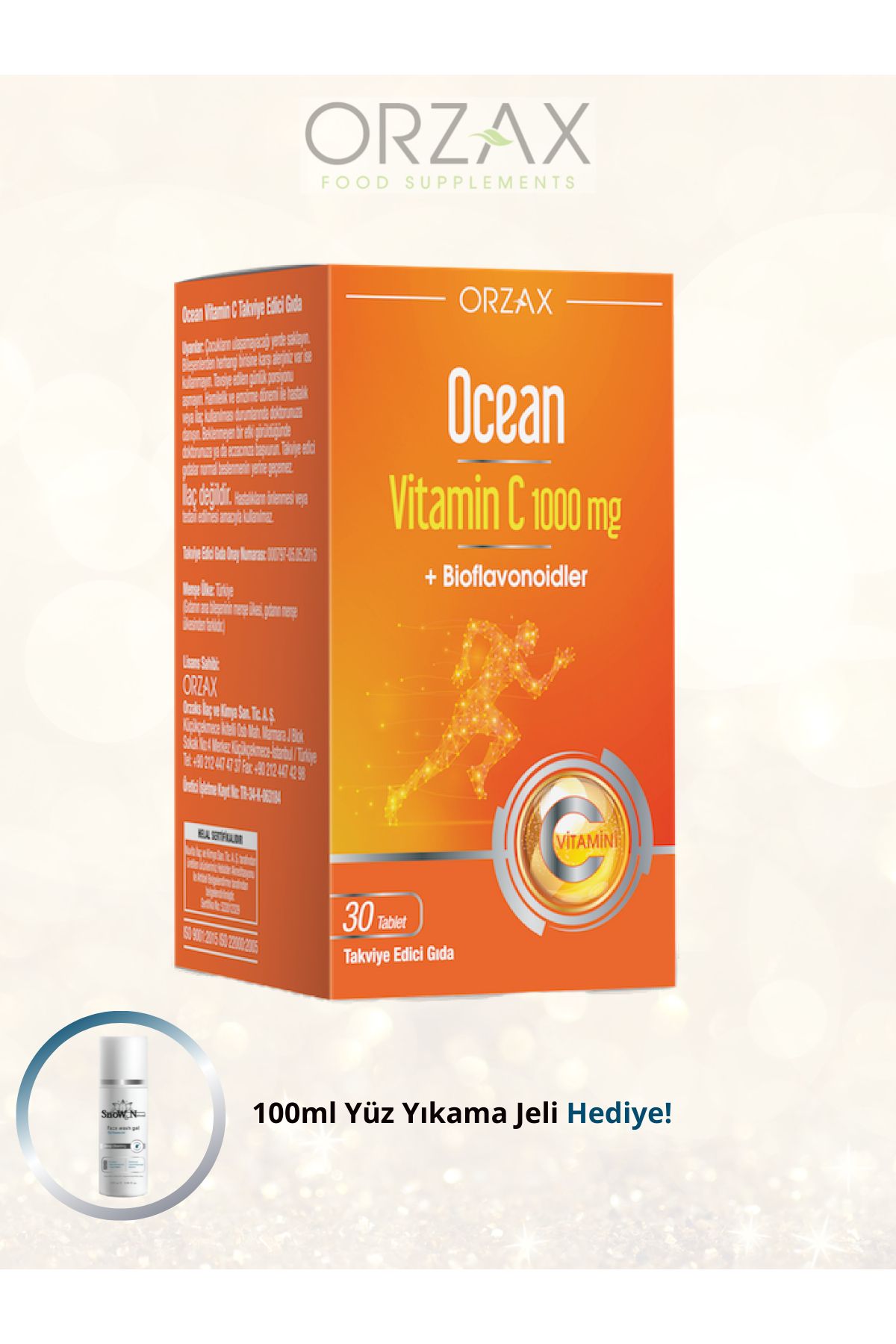 Ocean Vitamin C 1000 mg 30 Tablet Vitamin c takviye edici gıda. & Yüz Temizleme Jeli 100ML