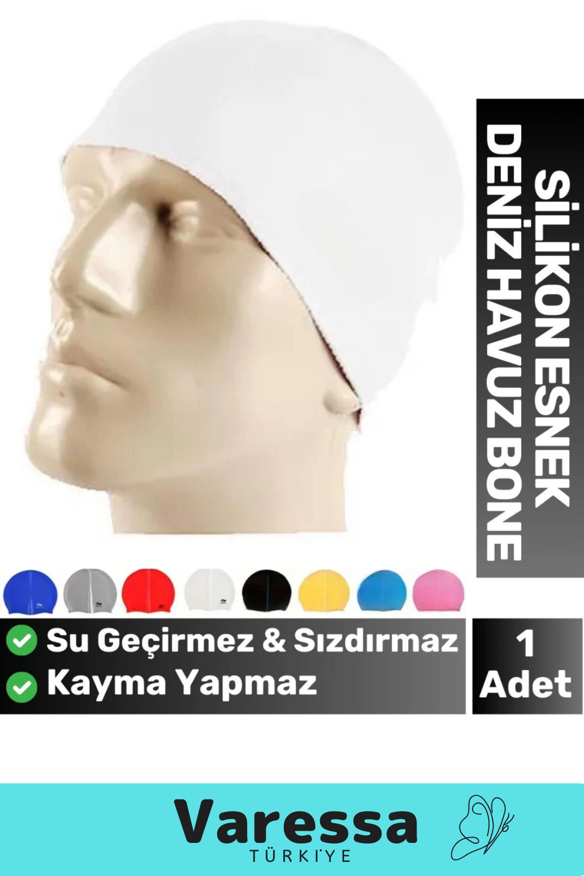 VARESSA Kaymaz Su Geçirmez Sızdırmaz Silikon Yüzücü Elastik Yüzme Şapkası Havuz Deniz Bonesi