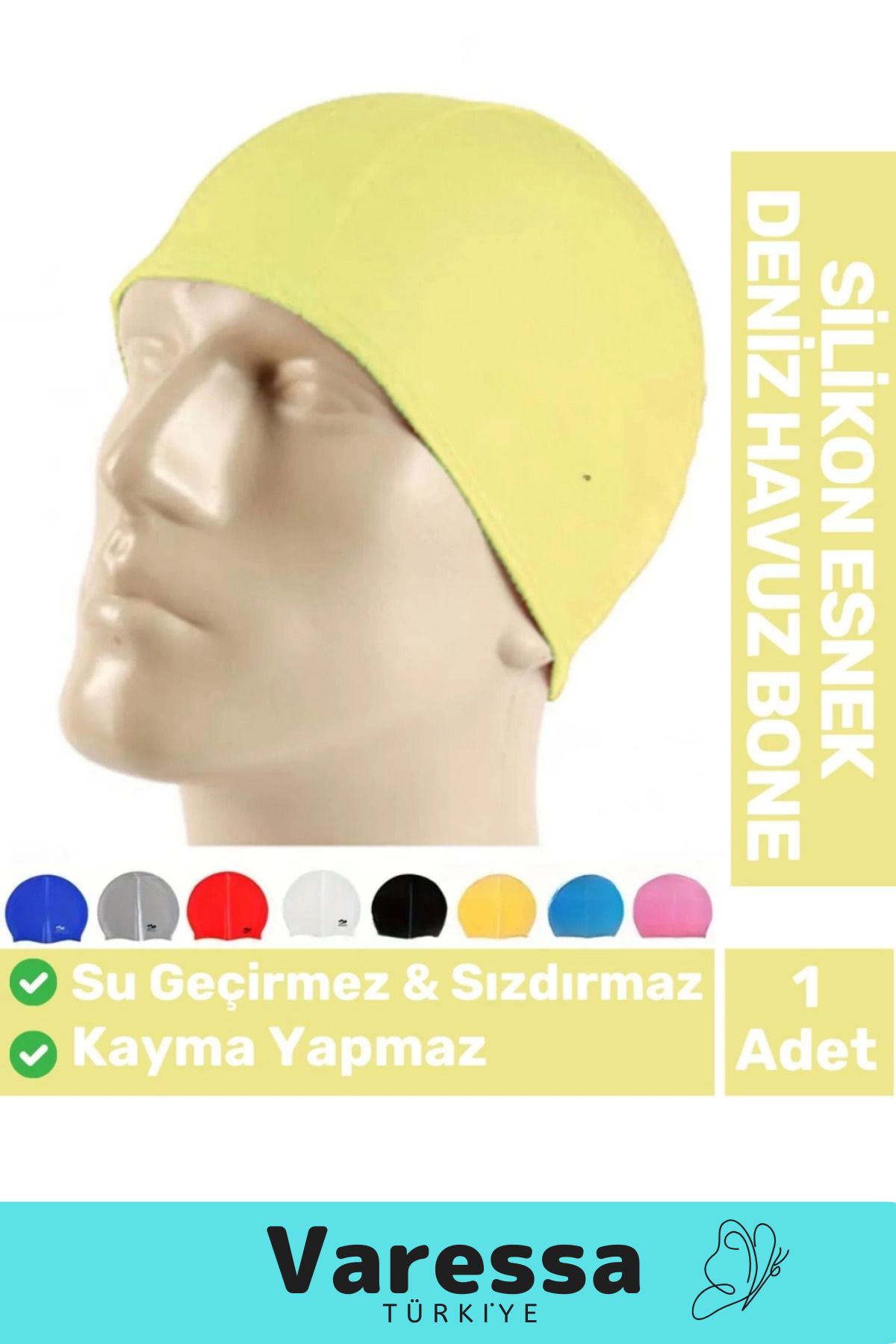 VARESSA Premium Seri Kaymaz Su Geçirmez Sızdırmaz Silikon Yüzücü Elastik Yüzme Şapkası Havuz Deniz Bonesi