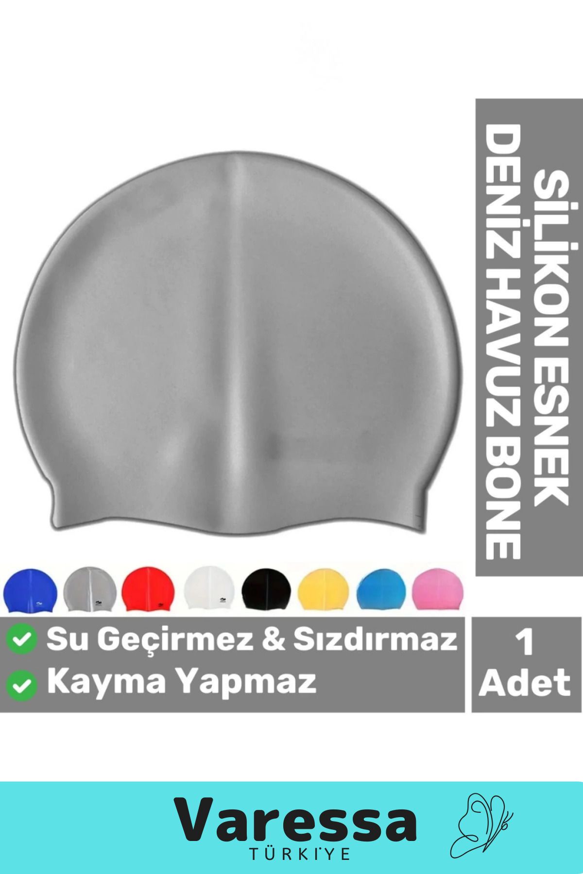 VARESSA Premium Seri Kaymaz Su Geçirmez Sızdırmaz Silikon Yüzücü Elastik Yüzme Şapkası Havuz Deniz Bonesi