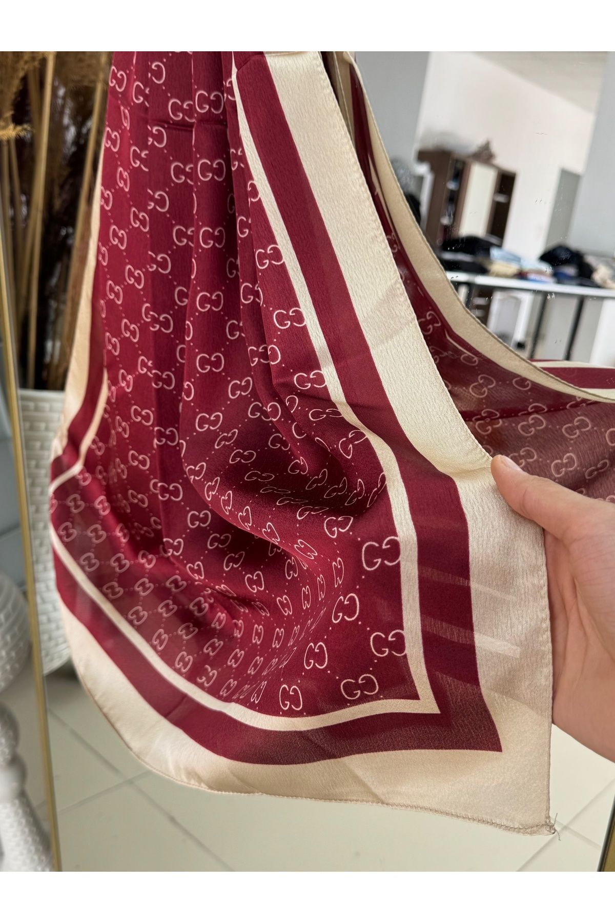 Ebrar Store-Rosalia Brand Voile Shawl Burgundy Model 3