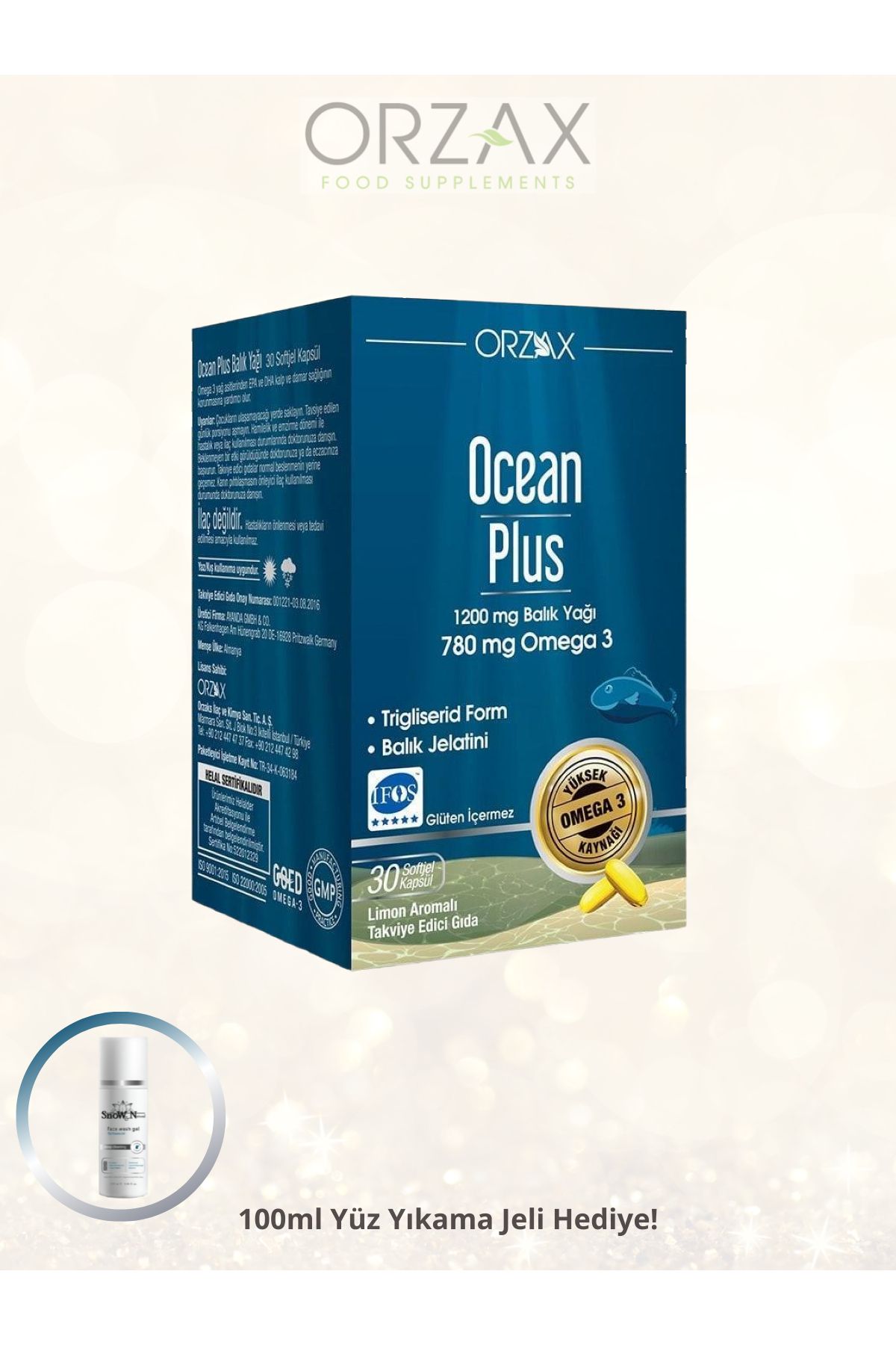 Ocean Plus 1200 mg Balık Yağı 30 Kapsül + 100 ML YÜZ TEMİZLEME JELİ