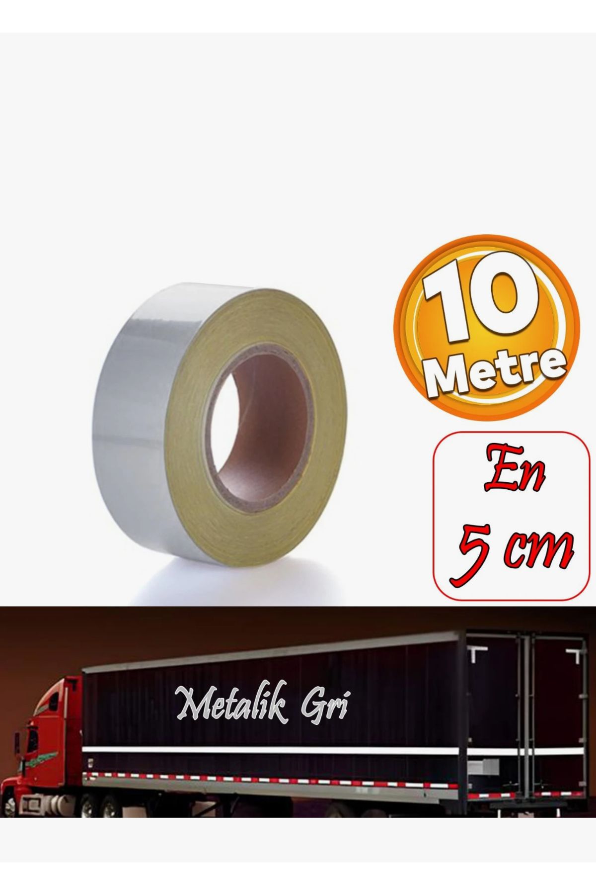 Egebant Düz Desensiz Metalize Gri Renk Gece Parlayan Reflektif Bant 5 cm 10 Metre