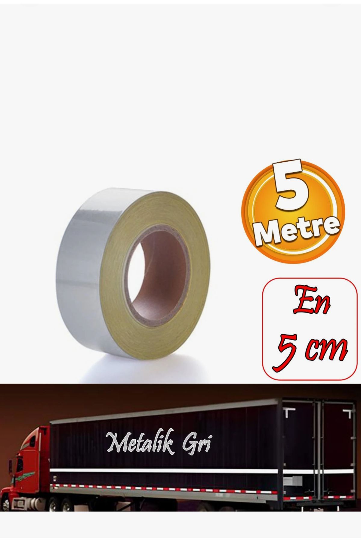 Egebant Düz Desensiz Metalize Gri Renk Gece Parlayan Reflektif Bant 5 cm 5 Metre