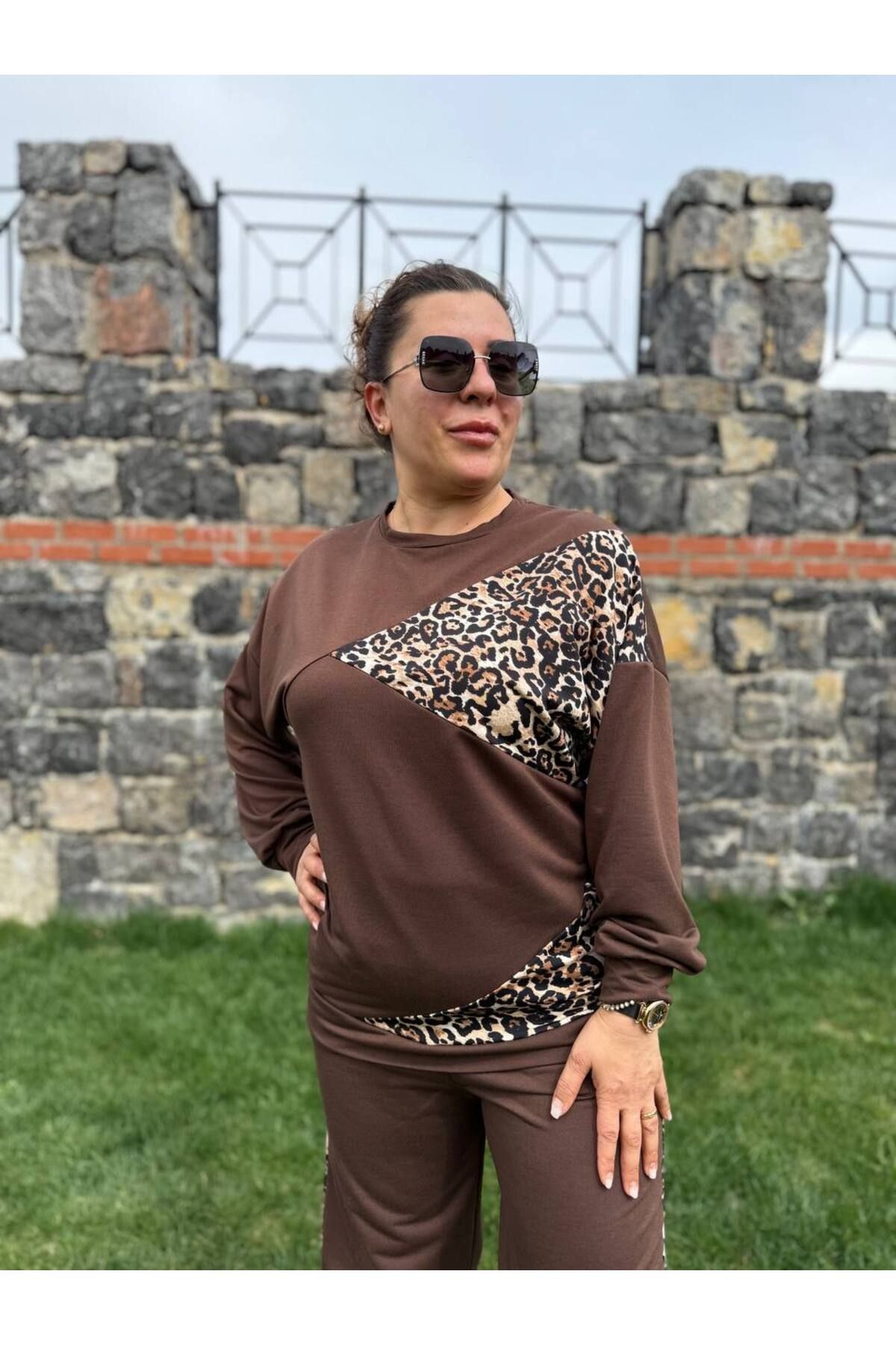 garajmood-Black Asymmetrical Leopard Detailed Large Size Bottom-Top Set 2