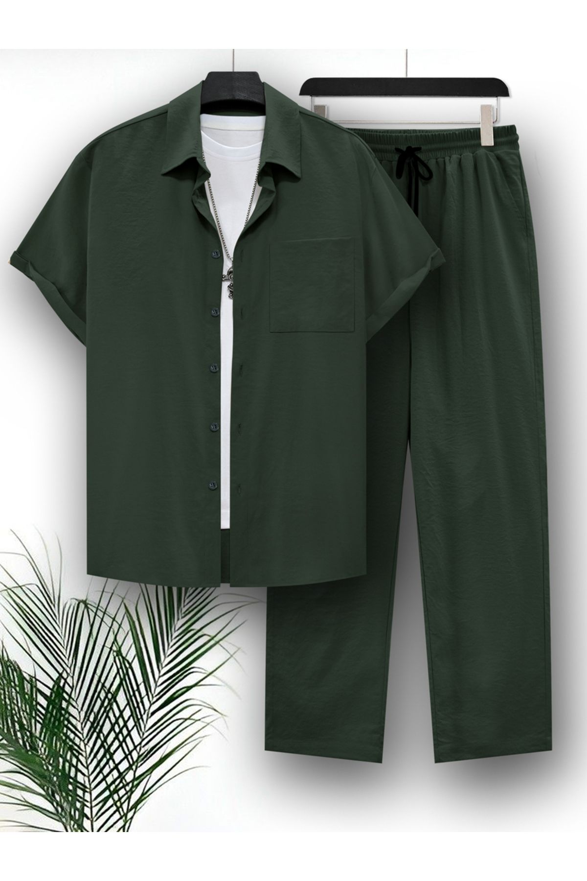Take Two By Styli-Solid Short Sleeve Shirt and Pants Co-Ords 1