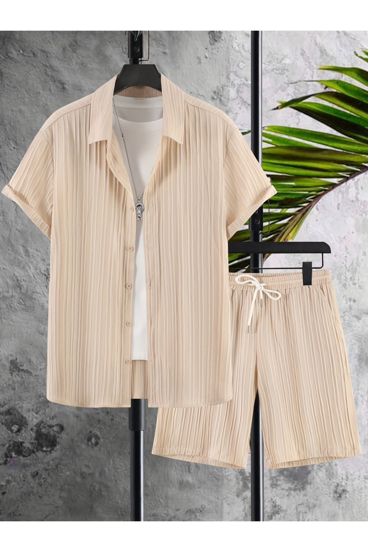 Take Two By Styli-Textured Short Sleeve Shirt and Shorts Co-Ords 1