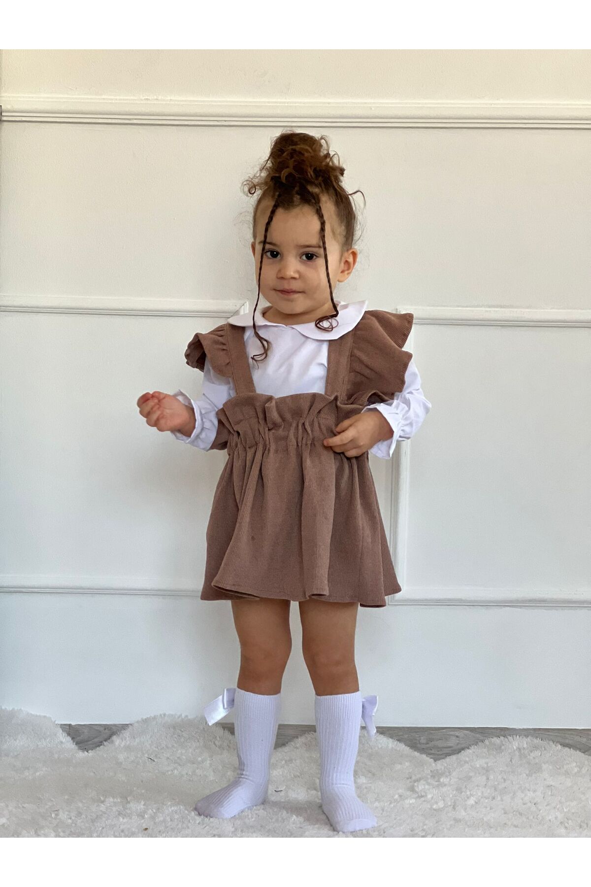 Süslüm Kids Kahve Kaşkorse Gömlek Elbise Takım fotoğrafı 2 (önizleme)