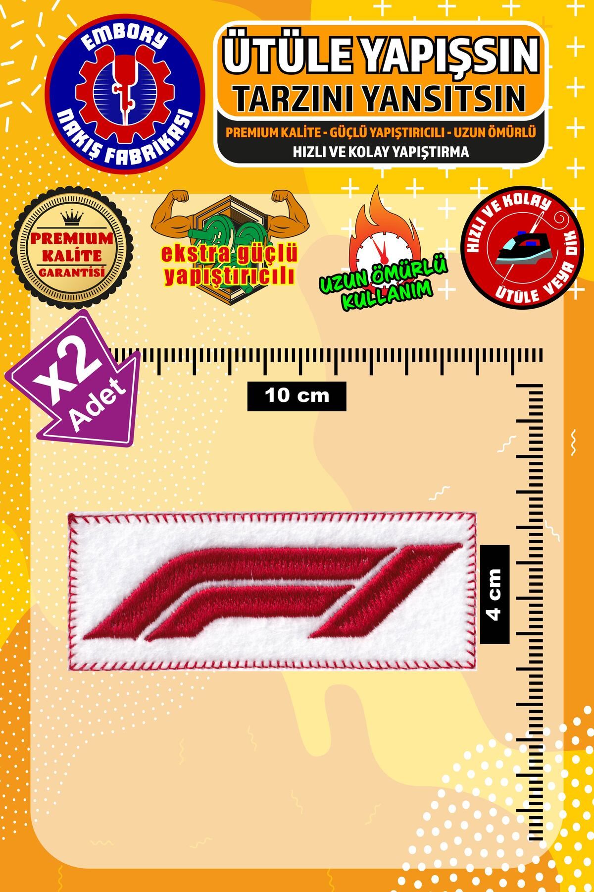 Embory-Adhesive Coat of Arms Patch and F1 Formula Logo Embroidery Webbing Applique Patch 1