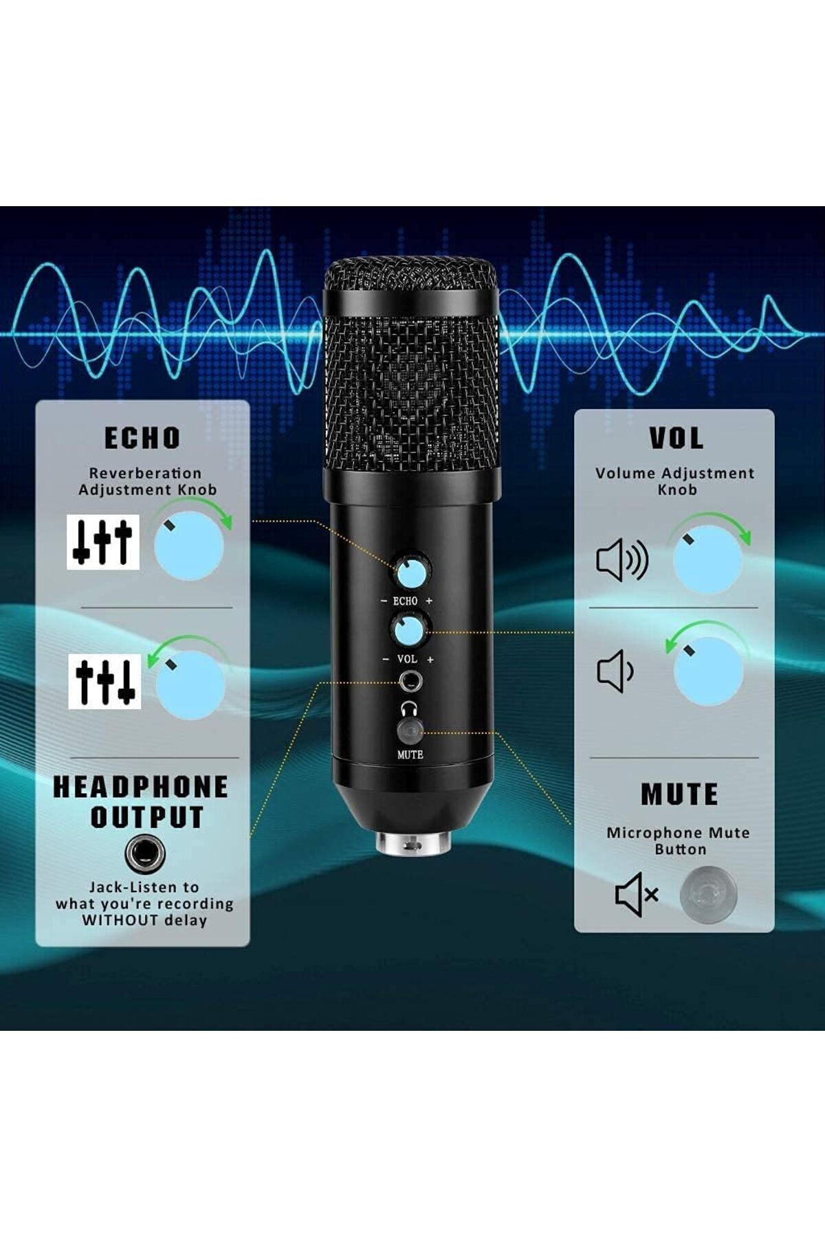 COOYA-Computer Gaming Microphone Withtripod,for Office Meetings,computers,recording Studios,black 4