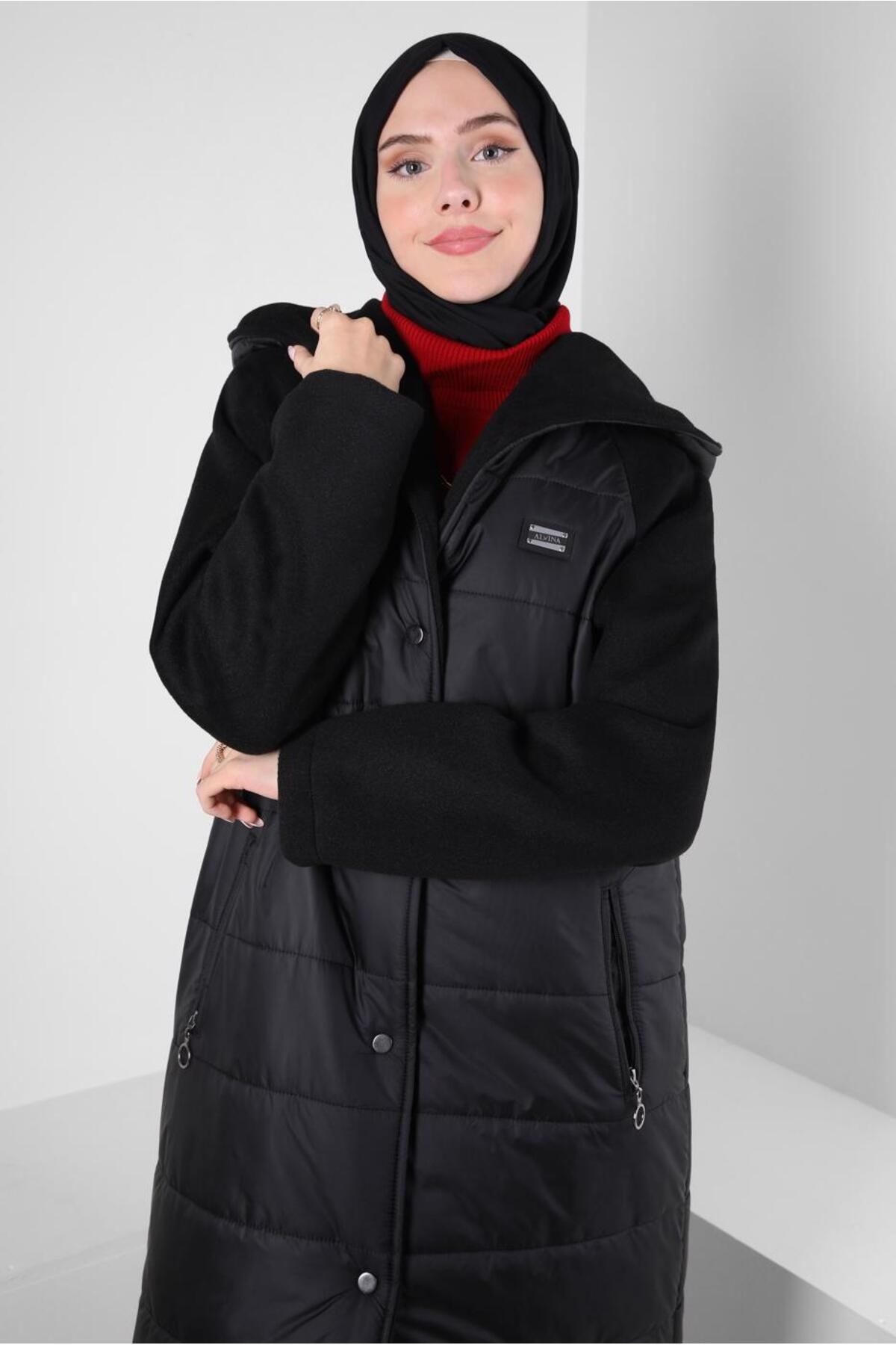 مانتو کلاهدار با جیب 90428 Alvina