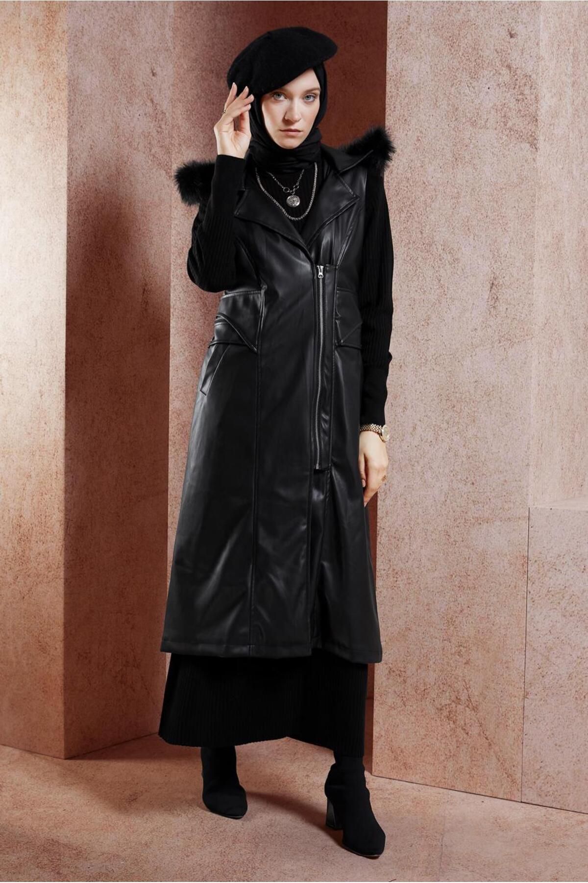 جلیقه چرم مصنوعی HOODED 10911 Alvina
