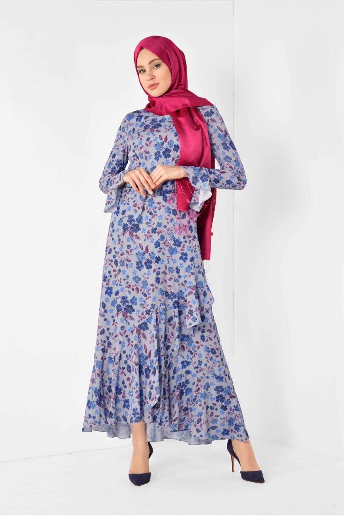 لباس طرح گل برش نامتقارن 4965 Alvina