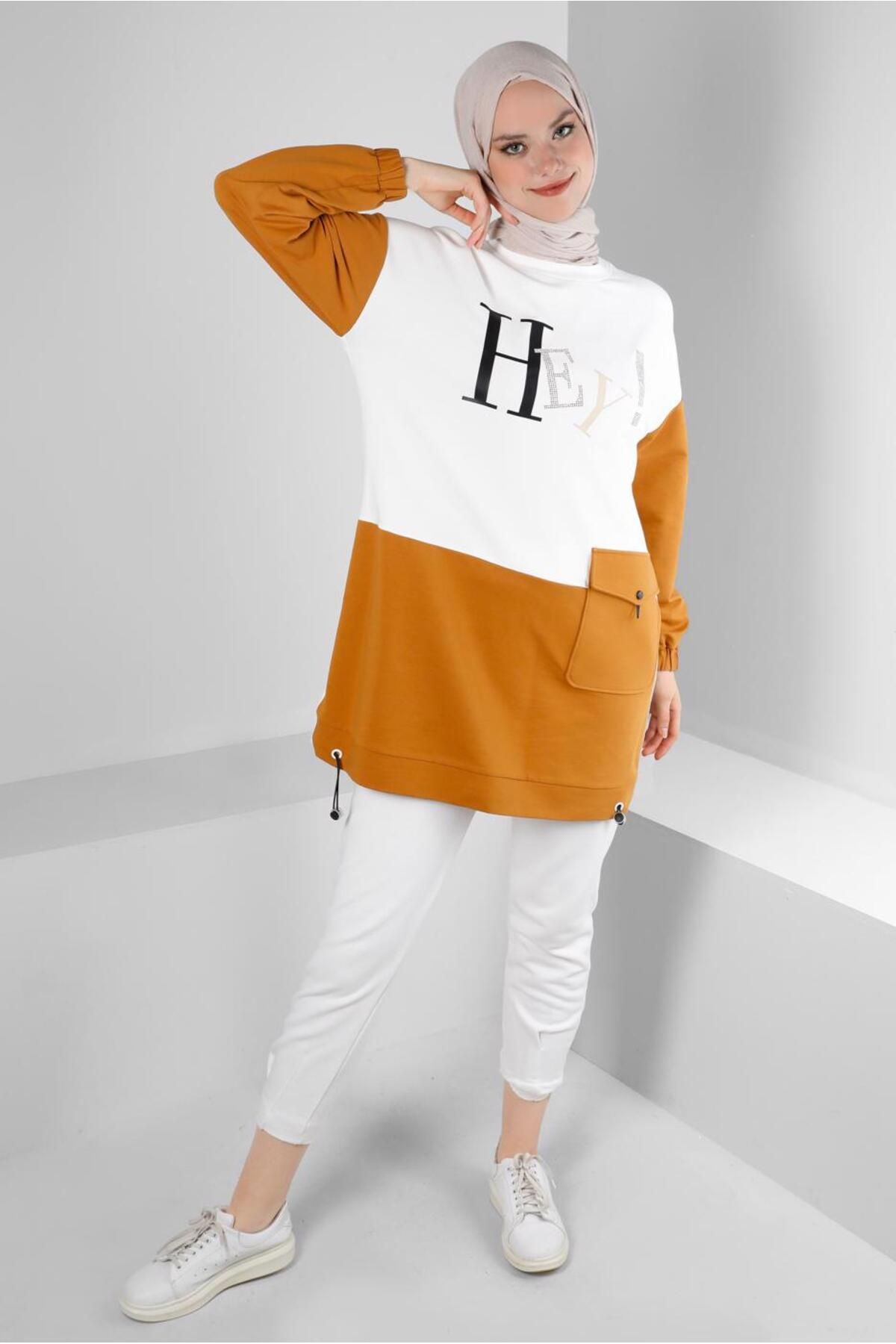 تونیک لباس ورزشی جیبی چاپی متنی 43555 Alvina