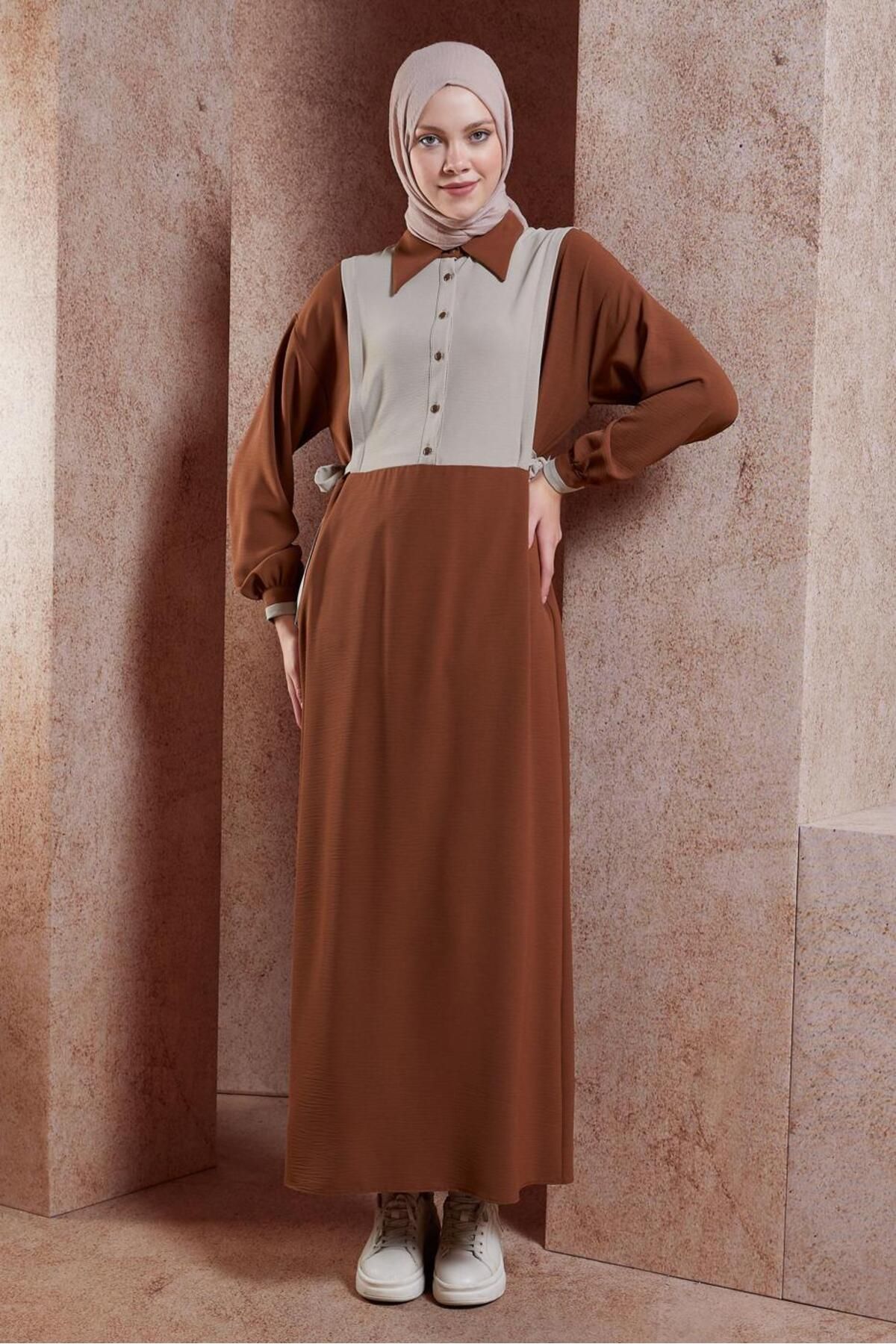 لباس دو رنگ با جزییات بند 43936 Alvina