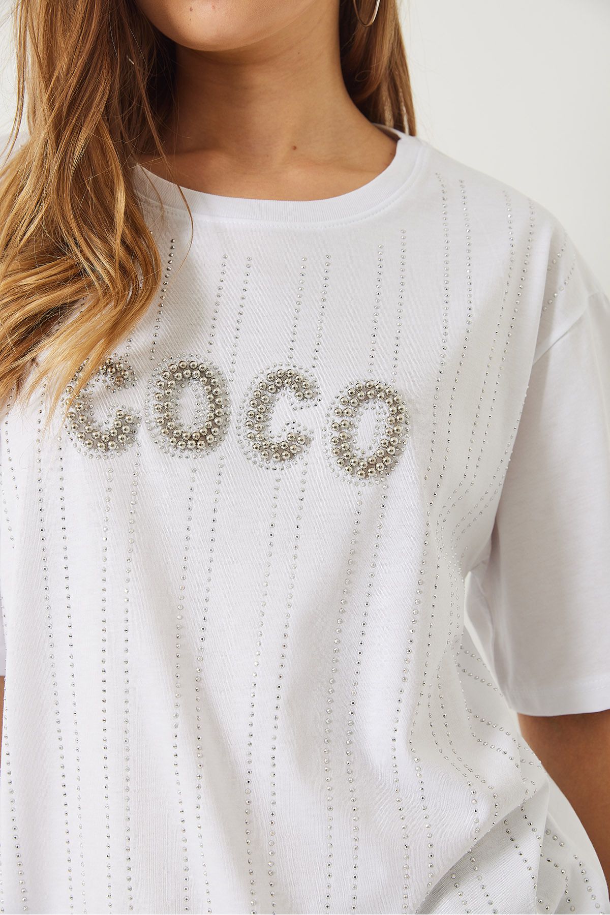 Bianco Lucci-Tricou cu mânecă scurtă cu decolteu și cu imprimeu cu piatră 60283035 5
