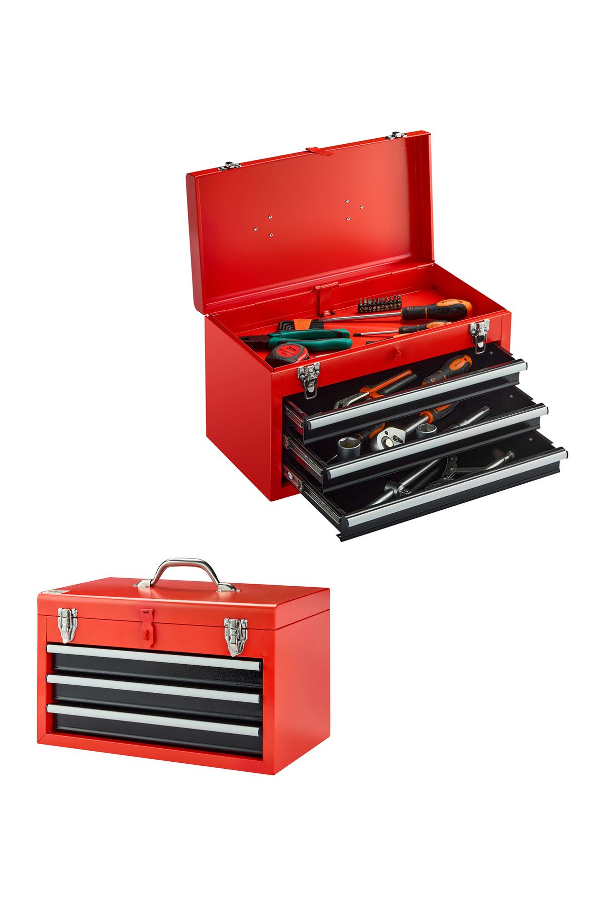 Lawazim-3-Drawers Tool Box with Handle - Red - Durable Lockable Tool Storage Box 1