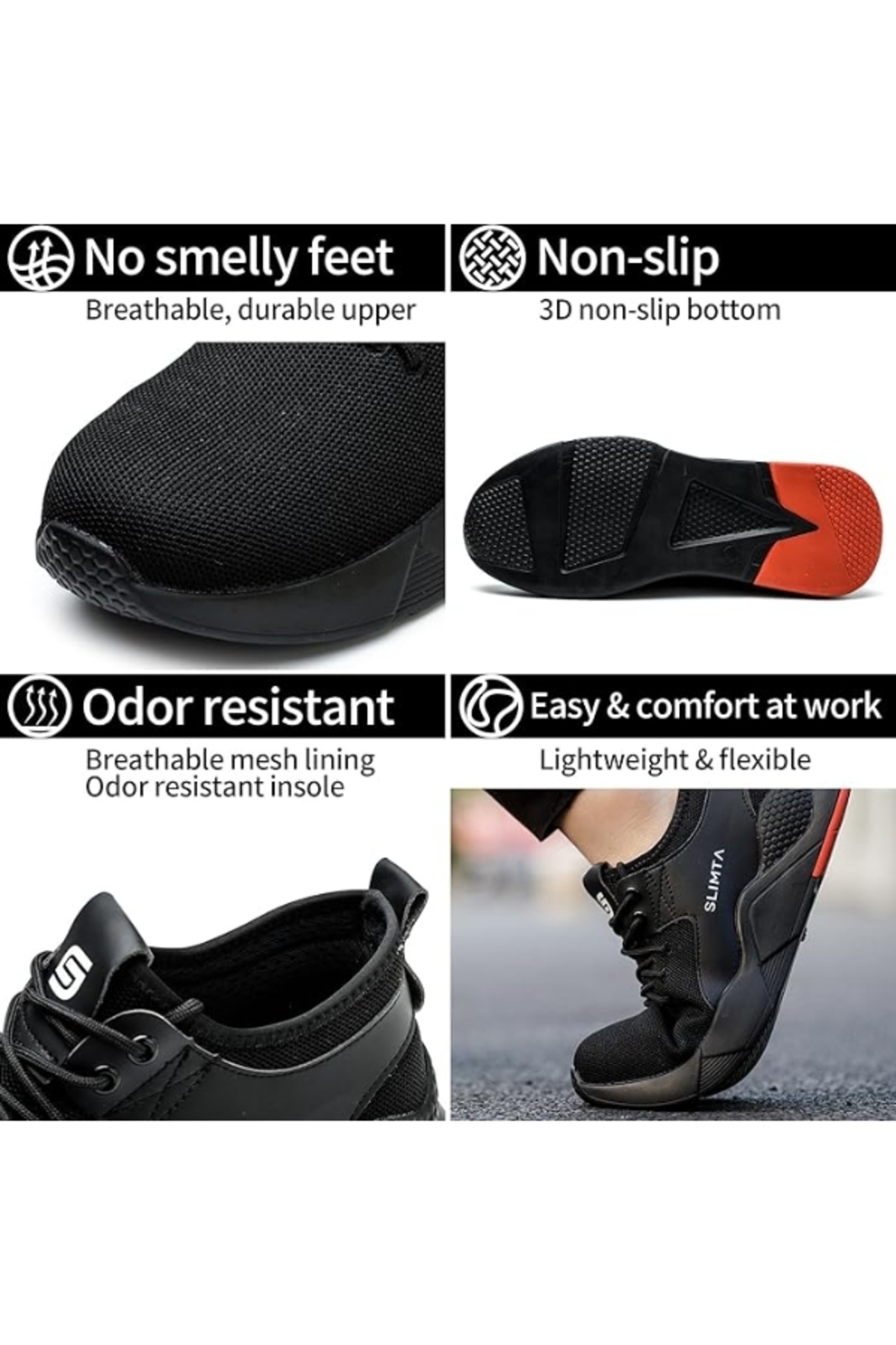 SLIMTA-Safety Shoes for Men Women Steel Toe Boots Non-Slip Lightweight Breathable Sneakers 4