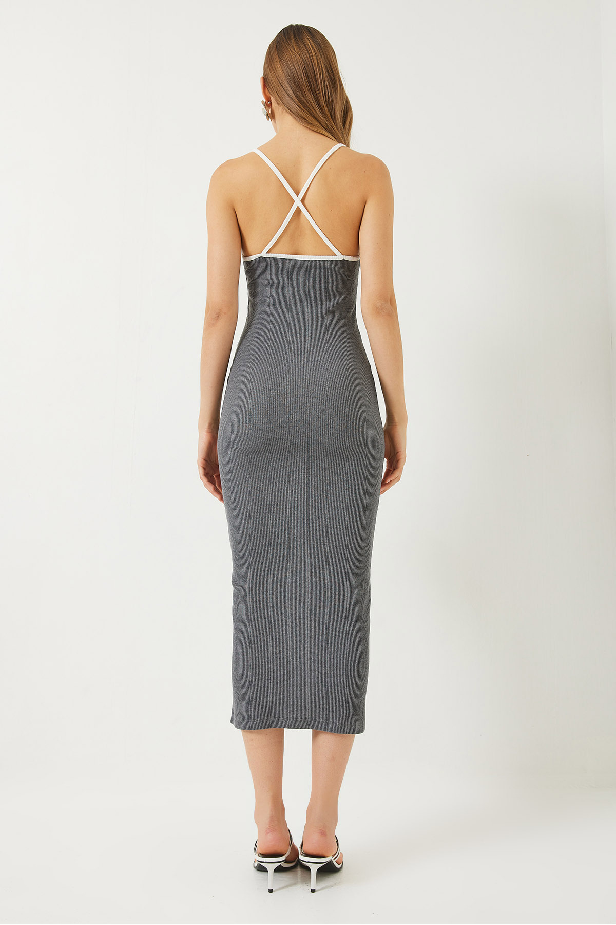 Bianco Lucci-Women's Basic Camisole Dress with Bias Tape and Tie Detail 60284006 6