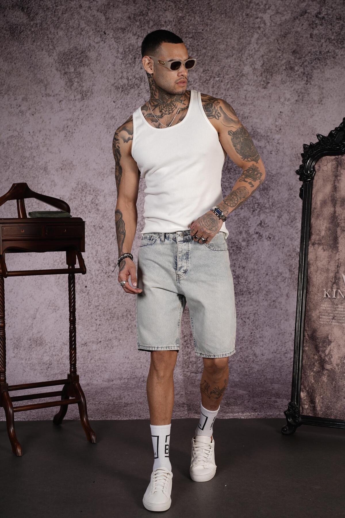 king brich-Regular Fit Men's Denim Shorts with Pockets 3